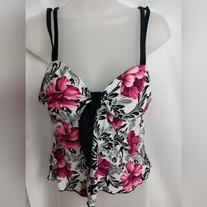 AQUA COUTURE Whimsigoth Pink &Black Bathing suit Tankini Tie Front Fitted‎ Style